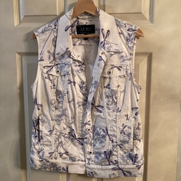 AJ Armani Jeans Dragonfly Jean Vest - EUC - Picture 1 of 12